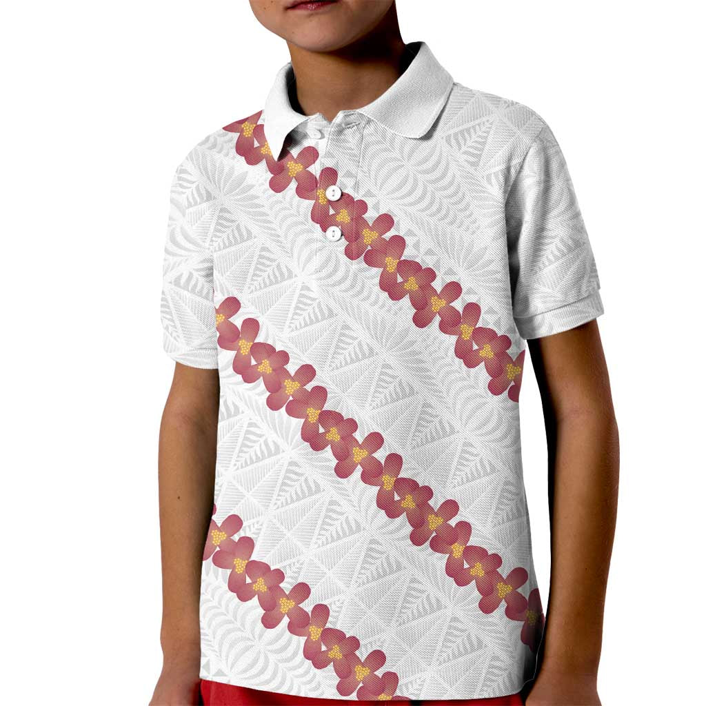 White Sunday Tonga Fakame Kid Polo Shirt Tongan Ngatu Heilala Lei - Polynesian Pride