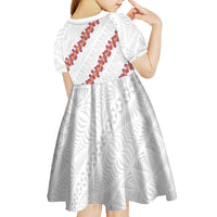 White Sunday Tonga Fakame Kid Short Sleeve Dress Tongan Ngatu Heilala Lei - Polynesian Pride