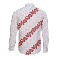 White Sunday Tonga Fakame Long Sleeve Button Shirt Tongan Ngatu Heilala Lei - Polynesian Pride