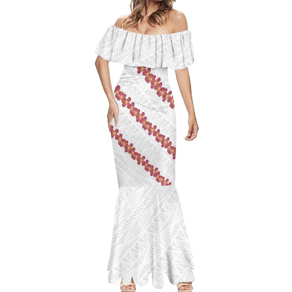 White Sunday Tonga Fakame Mermaid Dress Tongan Ngatu Heilala Lei - Polynesian Pride