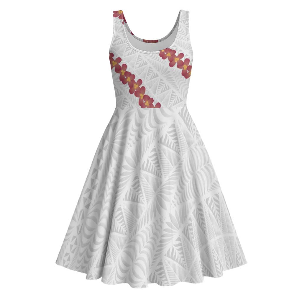 White Sunday Tonga Fakame Midi Dress Tongan Ngatu Heilala Lei - Polynesian Pride