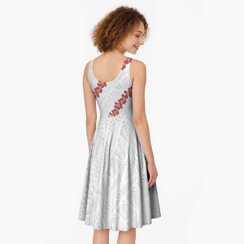White Sunday Tonga Fakame Midi Dress Tongan Ngatu Heilala Lei - Polynesian Pride