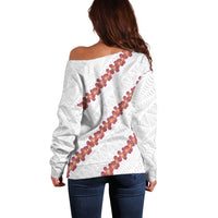 White Sunday Tonga Fakame Off Shoulder Sweater Tongan Ngatu Heilala Lei - Polynesian Pride