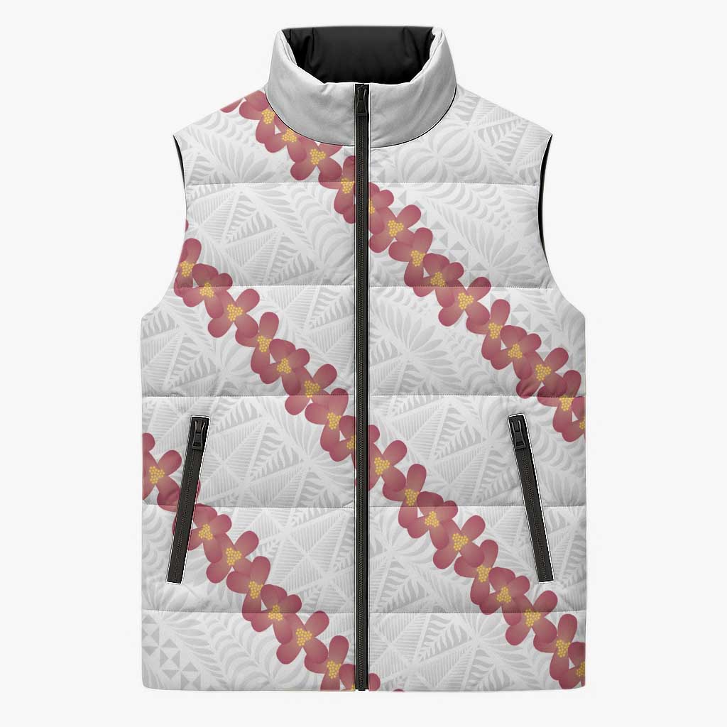 White Sunday Tonga Fakame Sleeveless Puffer Jacket Tongan Ngatu Heilala Lei - Polynesian Pride