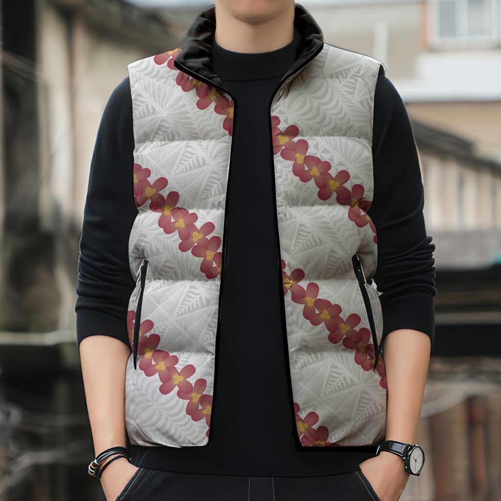 White Sunday Tonga Fakame Sleeveless Puffer Jacket Tongan Ngatu Heilala Lei - Polynesian Pride