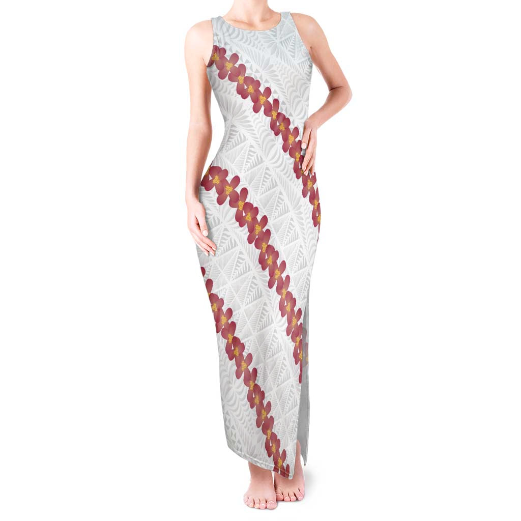 White Sunday Tonga Fakame Tank Maxi Dress Tongan Ngatu Heilala Lei - Polynesian Pride