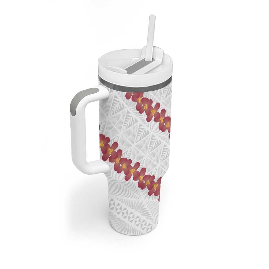 White Sunday Tonga Fakame Tumbler With Handle Tongan Ngatu Heilala Lei - Polynesian Pride