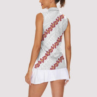 White Sunday Tonga Fakame Women Sleeveless Polo Shirt Tongan Ngatu Heilala Lei - Polynesian Pride