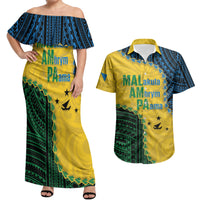 Personalised Malampa Province Vanuatu Couples Matching Off Shoulder Maxi Dress and Hawaiian Shirt Map With Polynesian Pattern LT14 Multicolor - Polynesian Pride