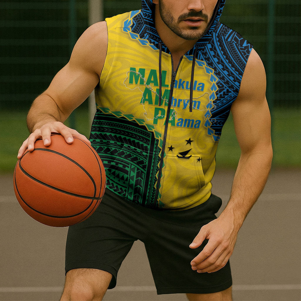 Personalised Malampa Province Vanuatu Sleeveless Zip Hoodie Map With Polynesian Pattern LT14 - Polynesian Pride
