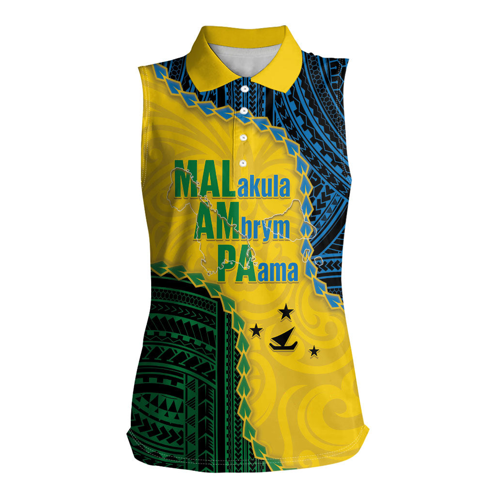Personalised Malampa Province Vanuatu Women Sleeveless Polo Shirt Map With Polynesian Pattern LT14 Female Multicolor - Polynesian Pride