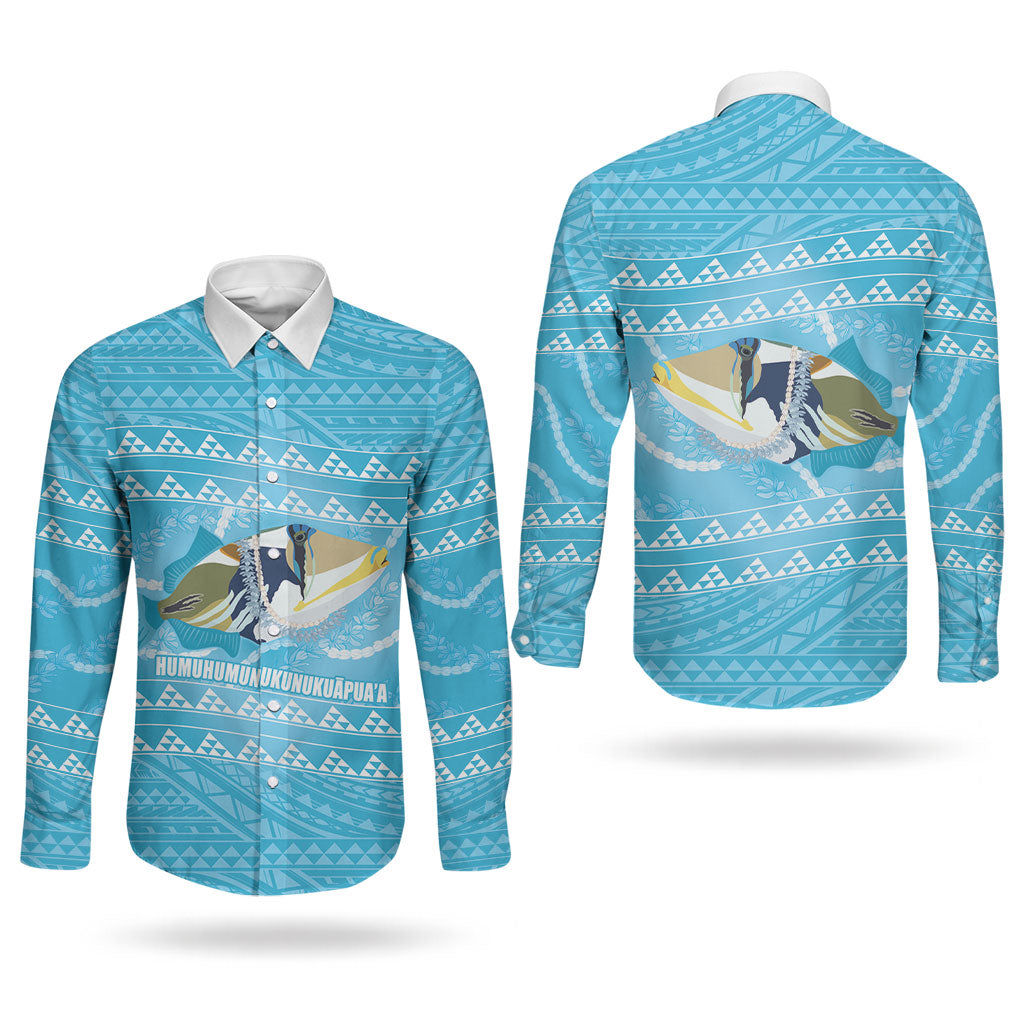 Aloha Hawaii Humuhumu Reef Triggerfish Couples Matching Mermaid Dress and Long Sleeve Button Shirt Hawaiian Leis Kakau Pattern LT14 - Polynesian Pride