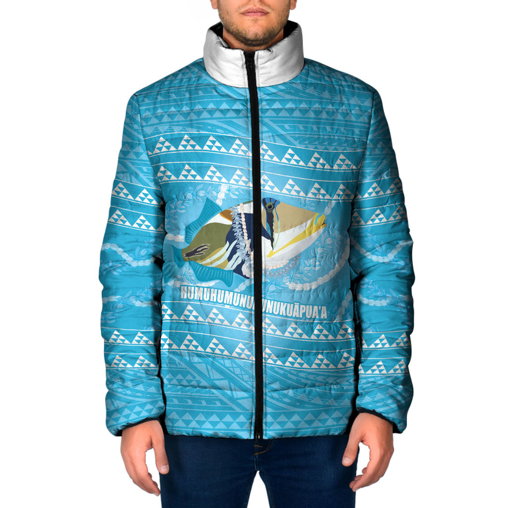 Aloha Hawaii Humuhumu Reef Triggerfish Padded Jacket Hawaiian Leis Kakau Pattern LT14 Men Blue - Polynesian Pride