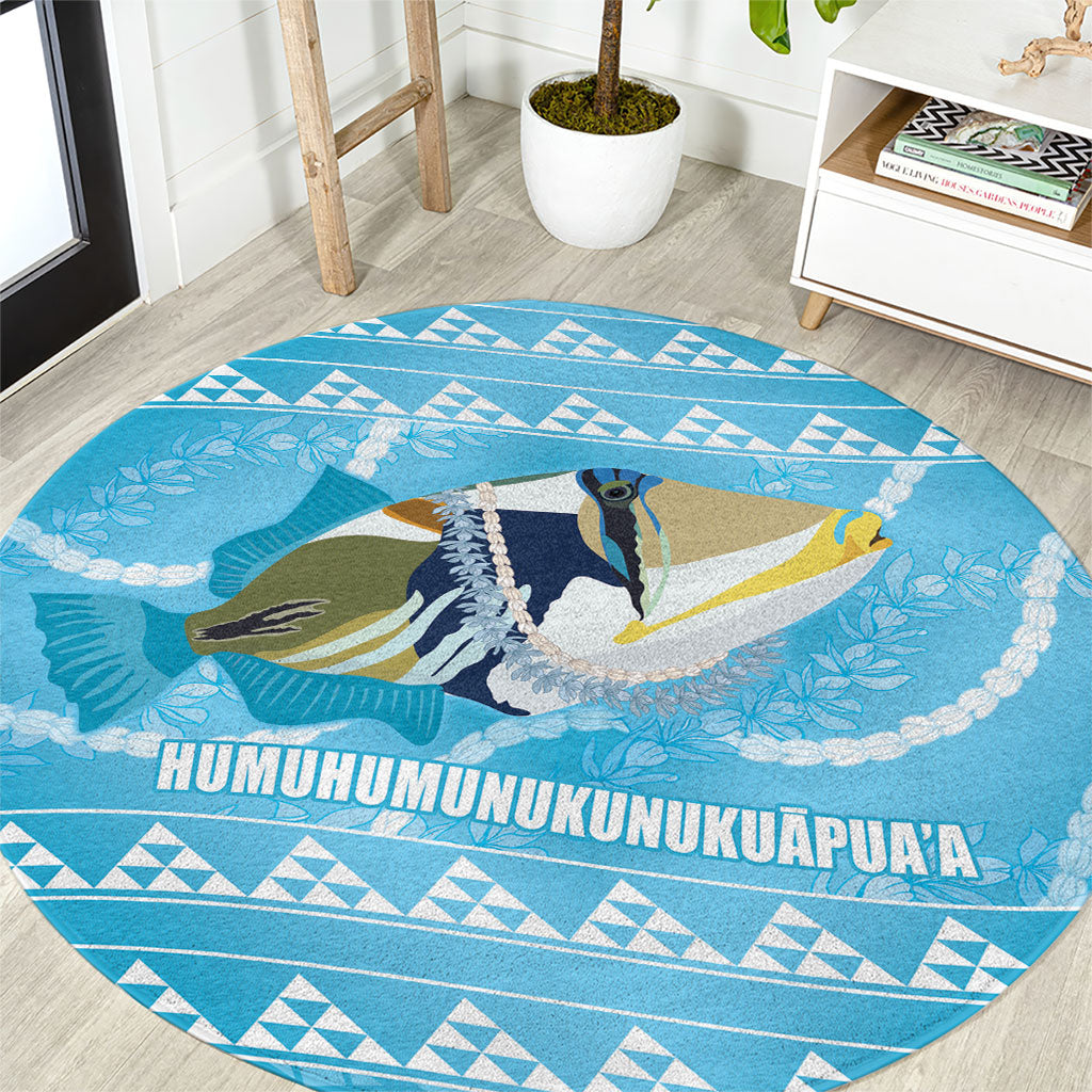 Aloha Hawaii Humuhumu Reef Triggerfish Round Carpet Hawaiian Leis Kakau Pattern LT14 Blue - Polynesian Pride