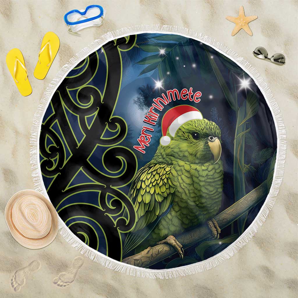 New Zealand Christmas Beach Blanket Cute Kakapo Meri Kirihimete Maori Koru