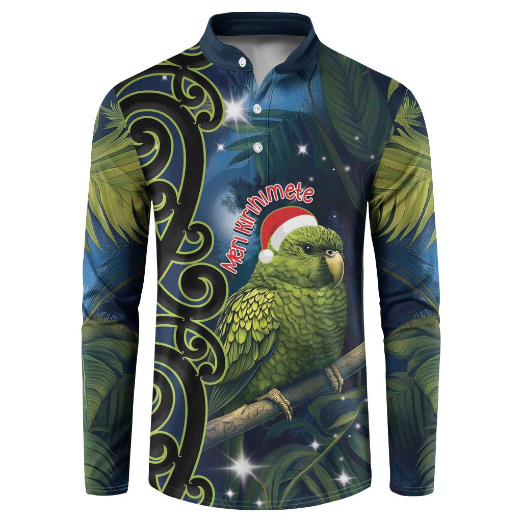New Zealand Christmas Button Sweatshirt Cute Kakapo Meri Kirihimete Maori Koru LT14 Blue - Polynesian Pride