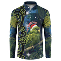 New Zealand Christmas Button Sweatshirt Cute Kakapo Meri Kirihimete Maori Koru LT14 Blue - Polynesian Pride