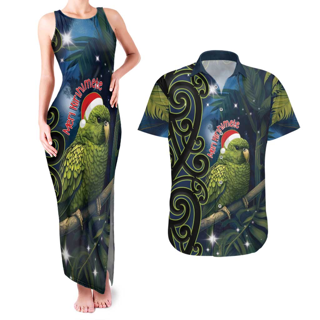 New Zealand Christmas Couples Matching Tank Maxi Dress and Hawaiian Shirt Cute Kakapo Meri Kirihimete Maori Koru