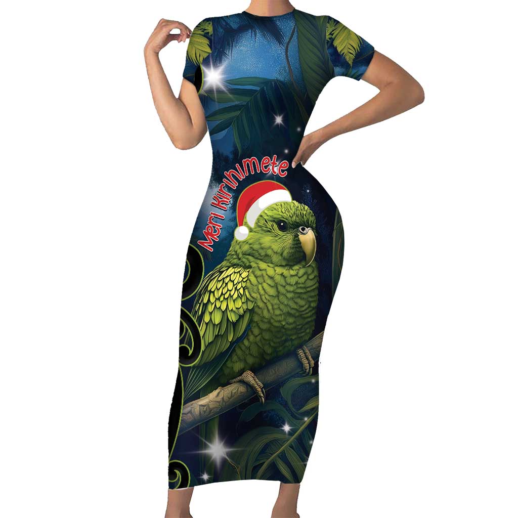 New Zealand Christmas Family Matching Short Sleeve Bodycon Dress and Hawaiian Shirt Cute Kakapo Meri Kirihimete Maori Koru