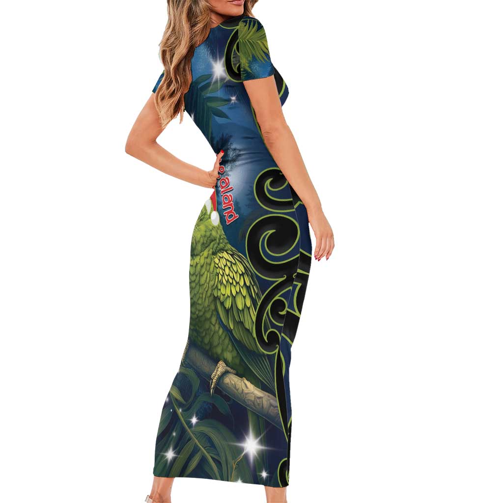 New Zealand Christmas Family Matching Short Sleeve Bodycon Dress and Hawaiian Shirt Cute Kakapo Meri Kirihimete Maori Koru