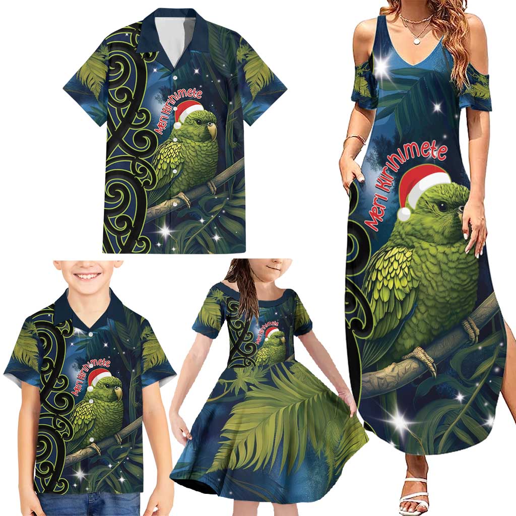 New Zealand Christmas Family Matching Summer Maxi Dress and Hawaiian Shirt Cute Kakapo Meri Kirihimete Maori Koru LT14 - Polynesian Pride