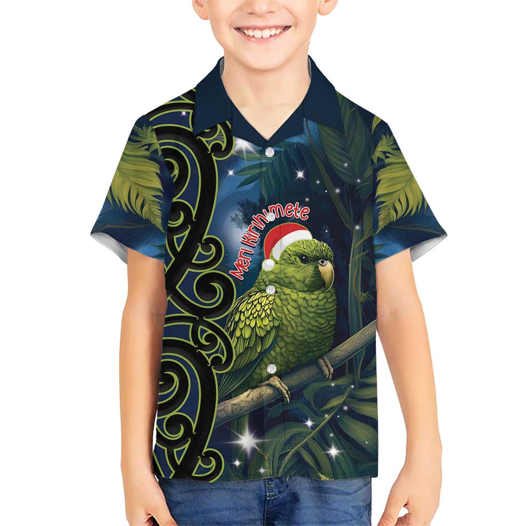 New Zealand Christmas Kid Hawaiian Shirt Cute Kakapo Meri Kirihimete Maori Koru