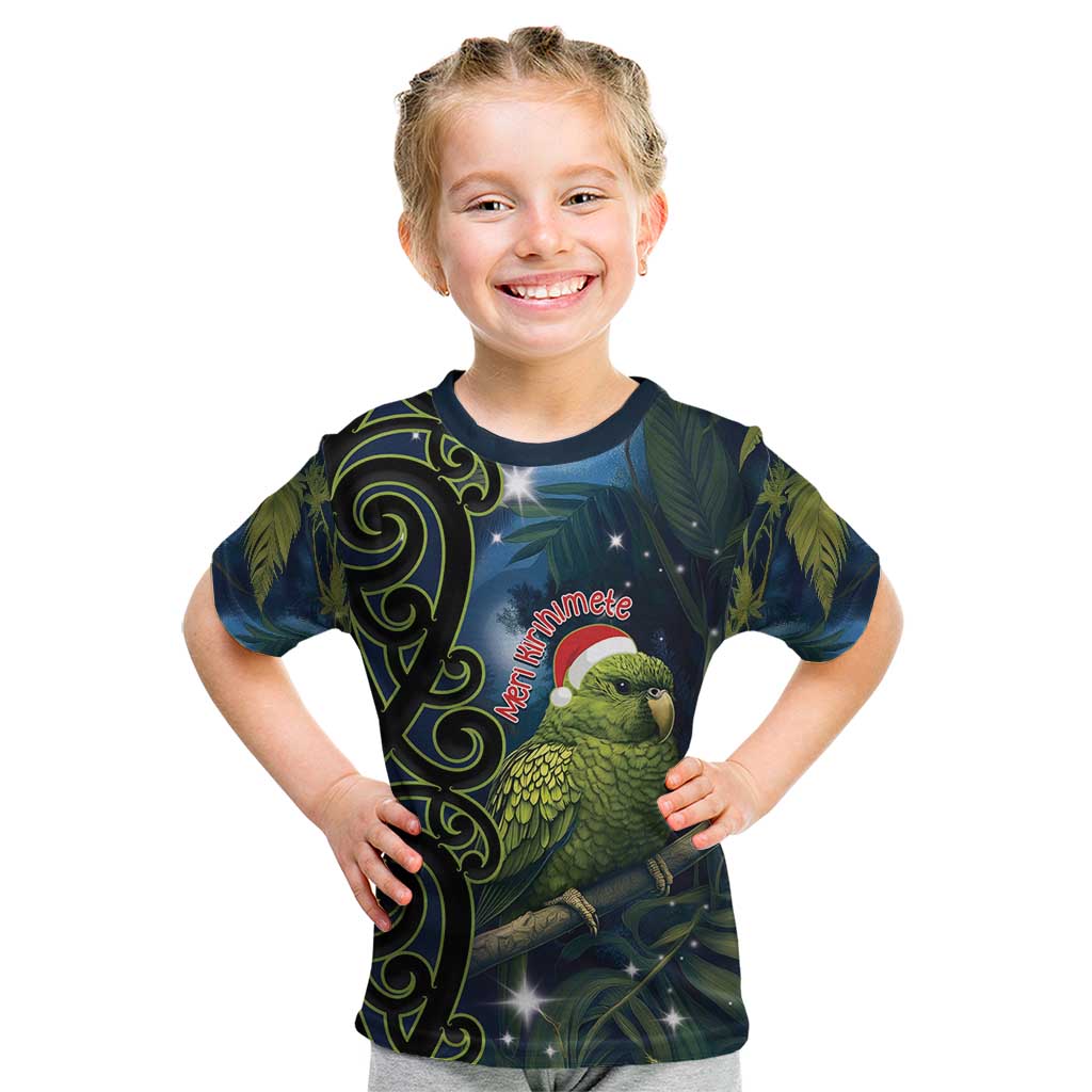 New Zealand Christmas Kid T Shirt Cute Kakapo Meri Kirihimete Maori Koru