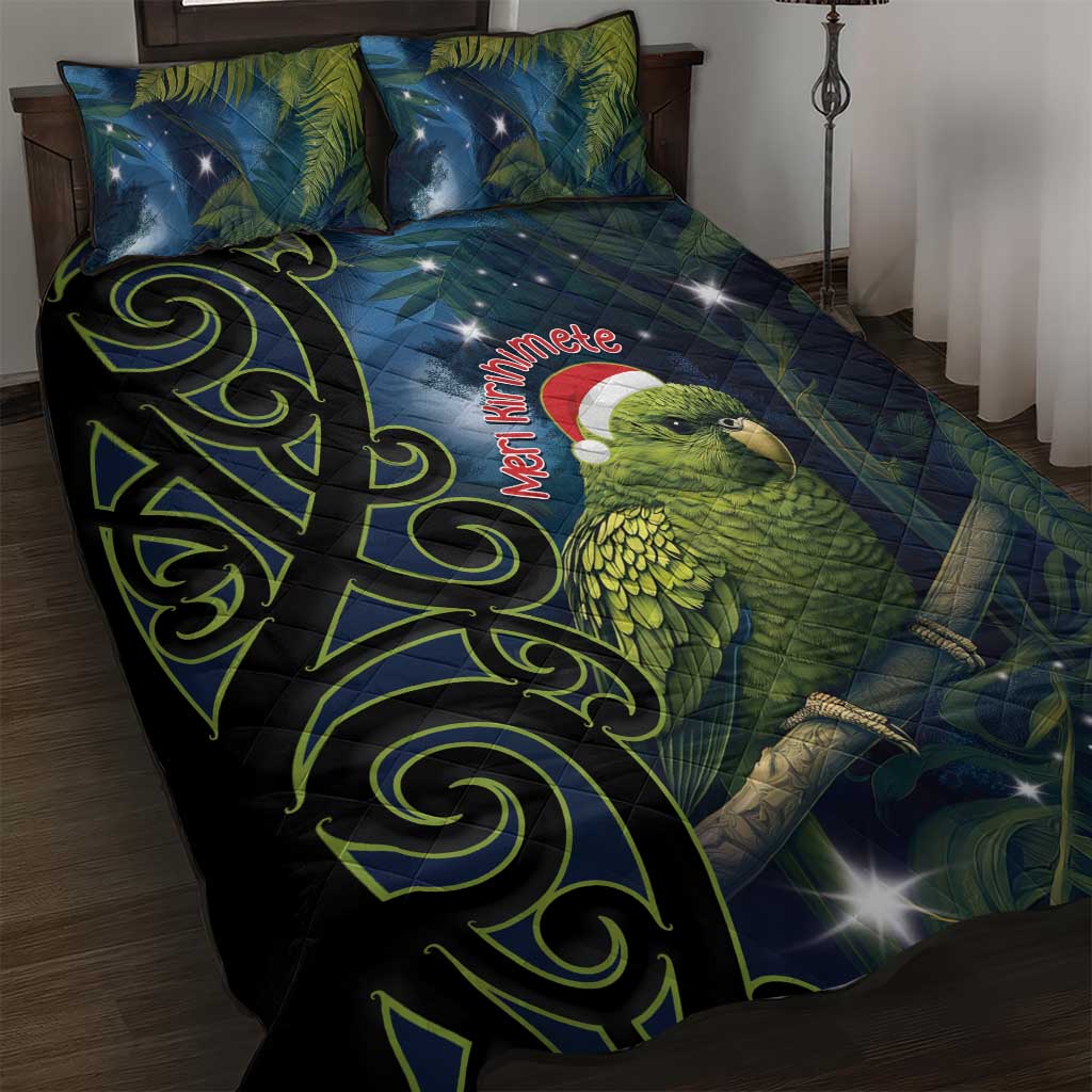 New Zealand Christmas Quilt Bed Set Cute Kakapo Meri Kirihimete Maori Koru