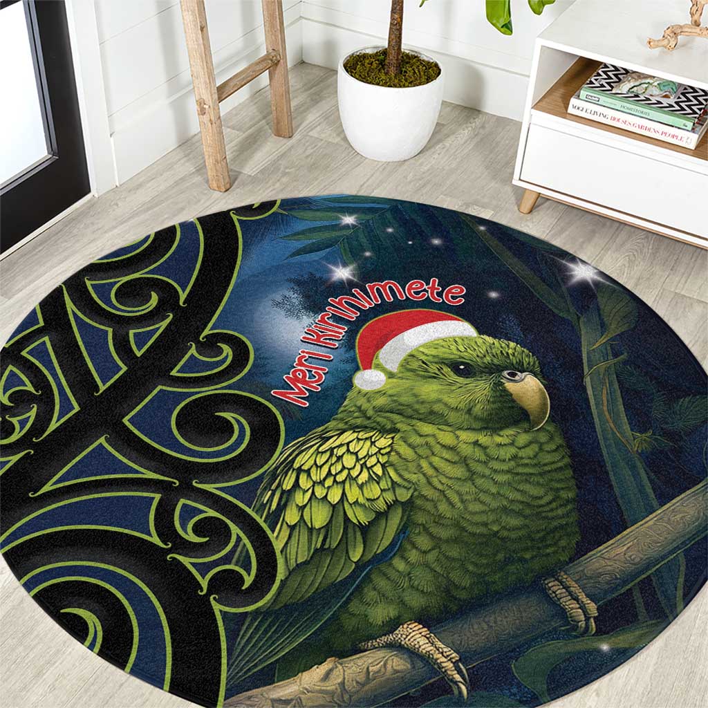 New Zealand Christmas Round Carpet Cute Kakapo Meri Kirihimete Maori Koru