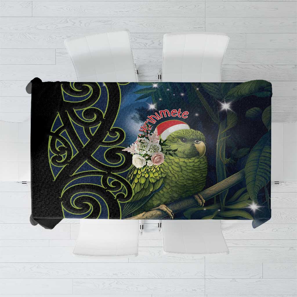 New Zealand Christmas Tablecloth Cute Kakapo Meri Kirihimete Maori Koru LT14 Blue - Polynesian Pride