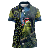 New Zealand Christmas Women Polo Shirt Cute Kakapo Meri Kirihimete Maori Koru