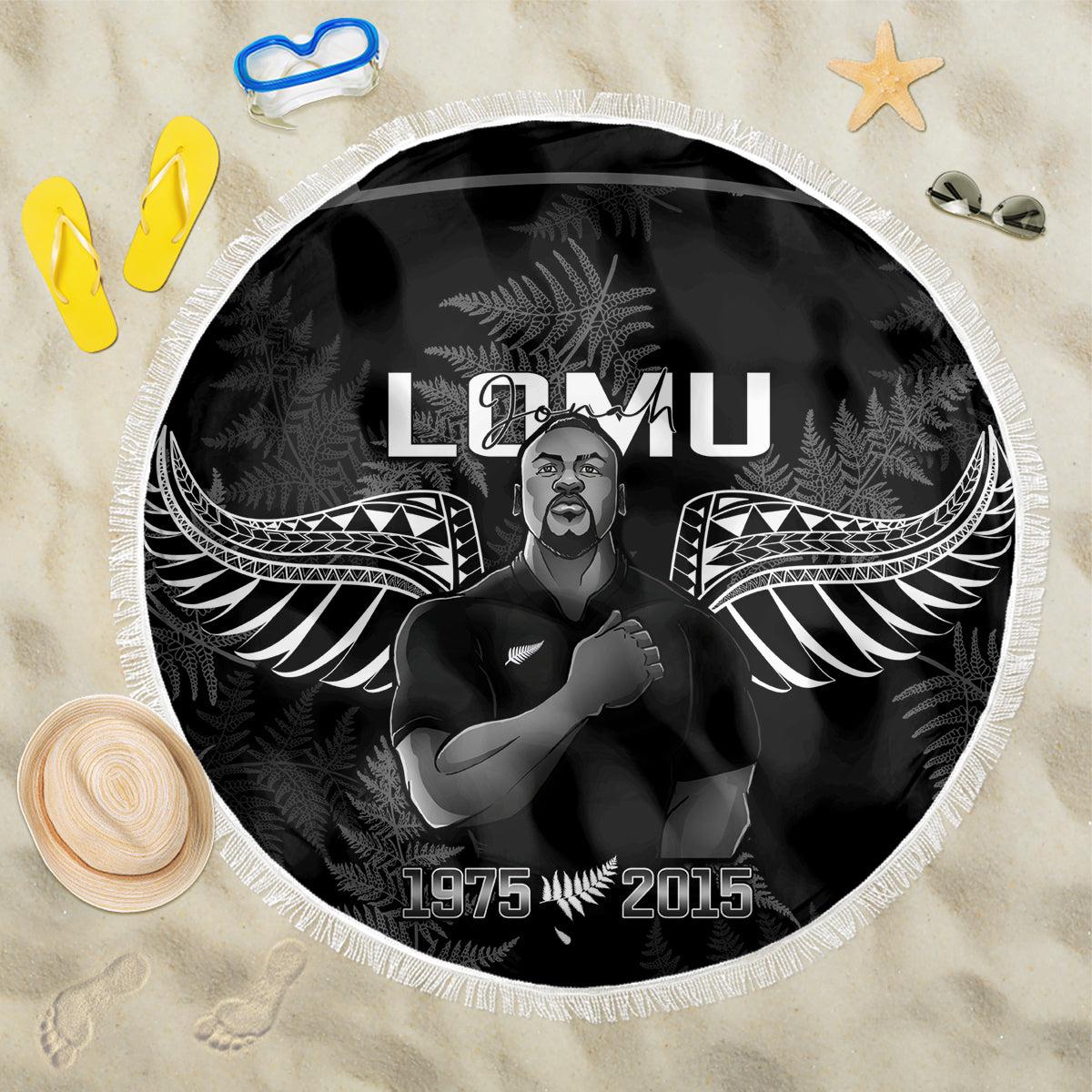 New Zealand Silver Fern Rugby Beach Blanket Aotearoa Godfather Proud Gone But Never Forgotten LT14 One Size 150cm Black - Wonder Print Shop