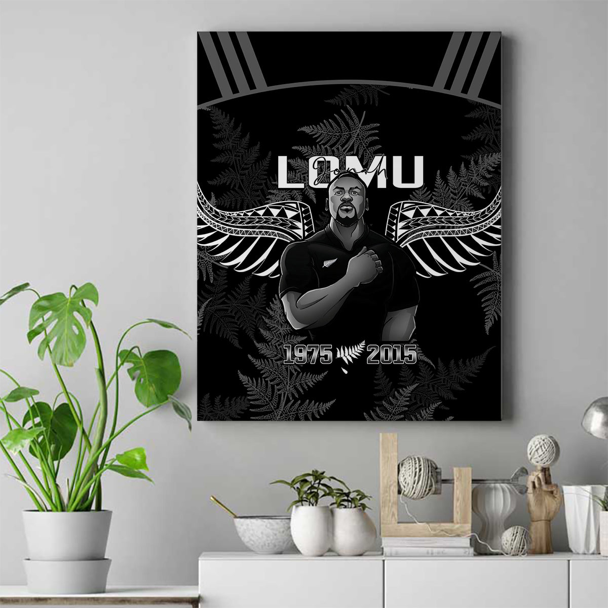 New Zealand Silver Fern Rugby Canvas Wall Art Aotearoa Godfather Proud Gone But Never Forgotten LT14 Black - Polynesian Pride