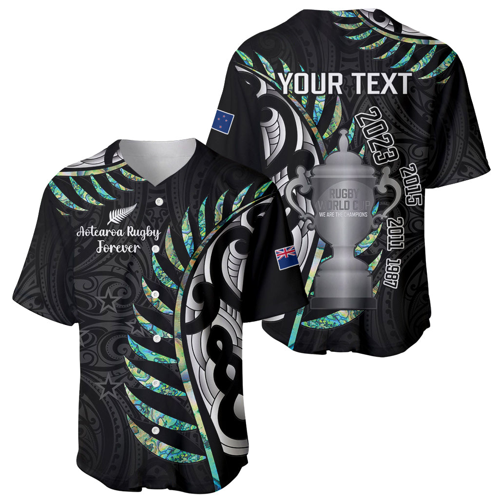 Personalised New Zealand Silver Fern Rugby Baseball Jersey Paua Shell With Champions Trophy History NZ Forever LT14 - Polynesian Pride