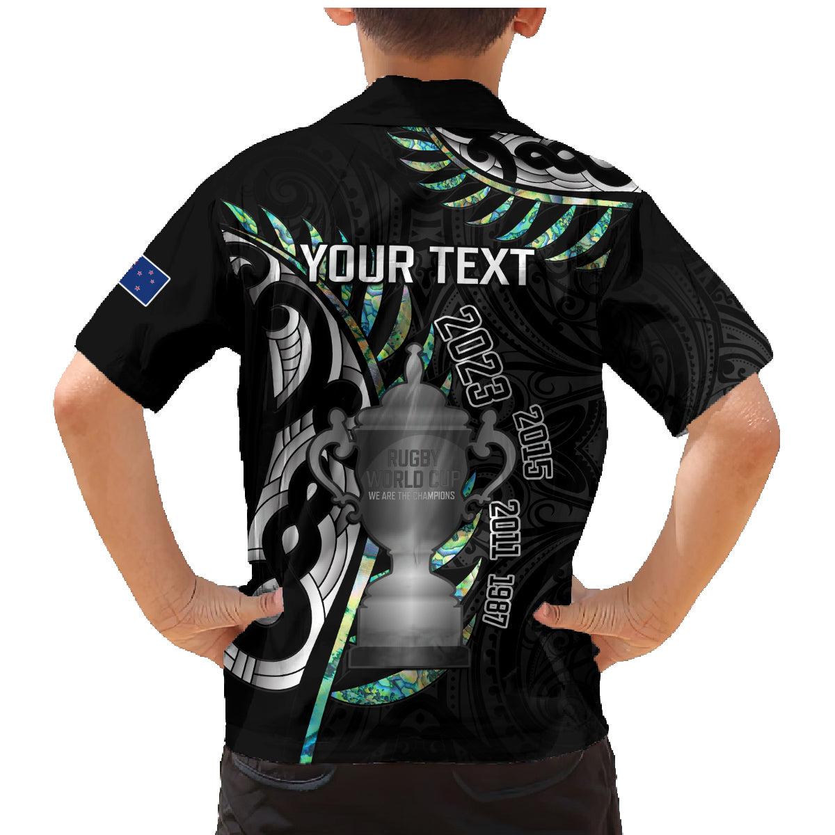 Personalised New Zealand Silver Fern Rugby Family Matching Mermaid Dress and Hawaiian Shirt Paua Shell With Champions Trophy History NZ Forever LT14 - Polynesian Pride