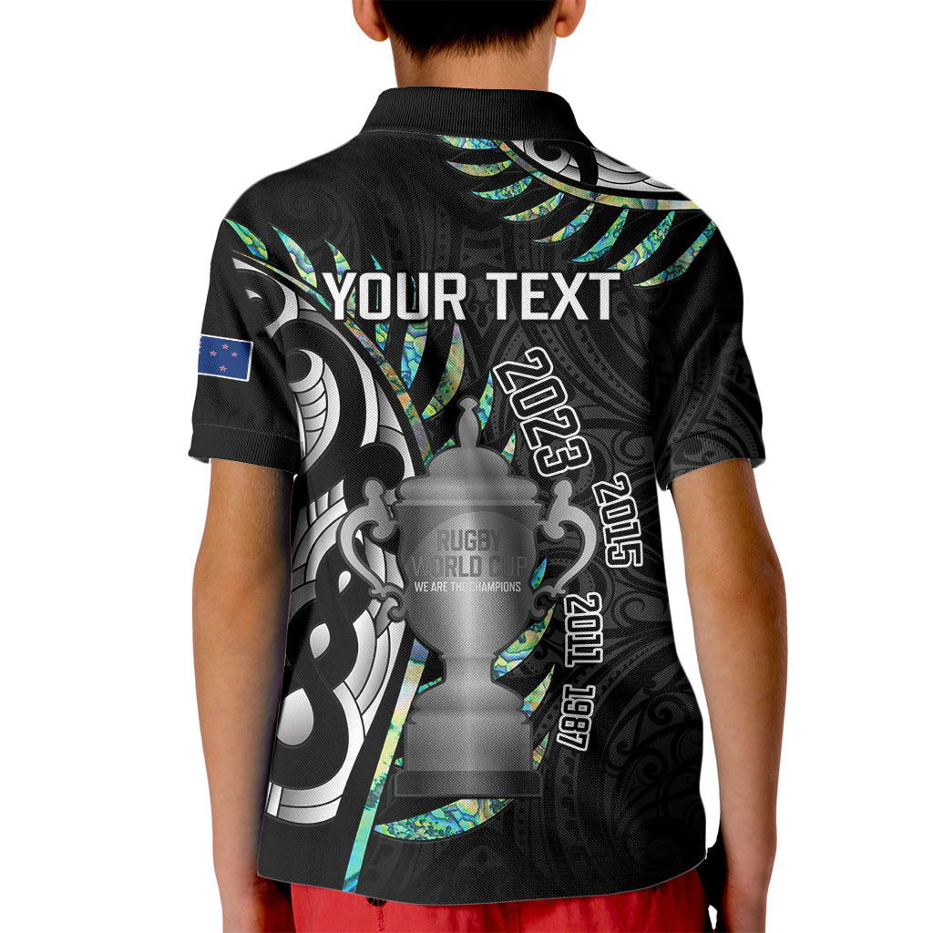 Personalised New Zealand Silver Fern Rugby Kid Polo Shirt Paua Shell With Champions Trophy History NZ Forever LT14 - Polynesian Pride