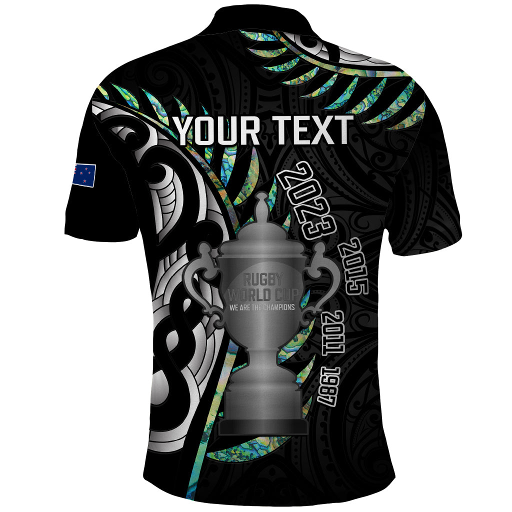 Personalised New Zealand Silver Fern Rugby Polo Shirt Paua Shell With Champions Trophy History NZ Forever LT14 - Polynesian Pride
