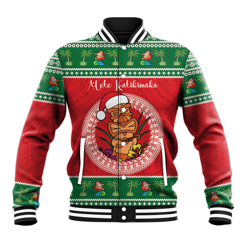 Personalized Hawaii Christmas Baseball Jacket Tiki Santa Mele Kalikimaka LT14 Unisex Red - Polynesian Pride
