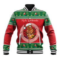 Personalized Hawaii Christmas Baseball Jacket Tiki Santa Mele Kalikimaka LT14 Unisex Red - Polynesian Pride