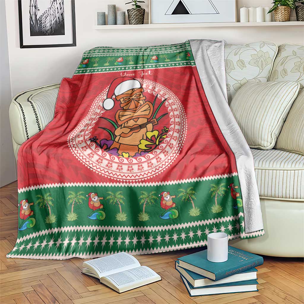 Personalized Hawaii Christmas Blanket Tiki Santa Mele Kalikimaka