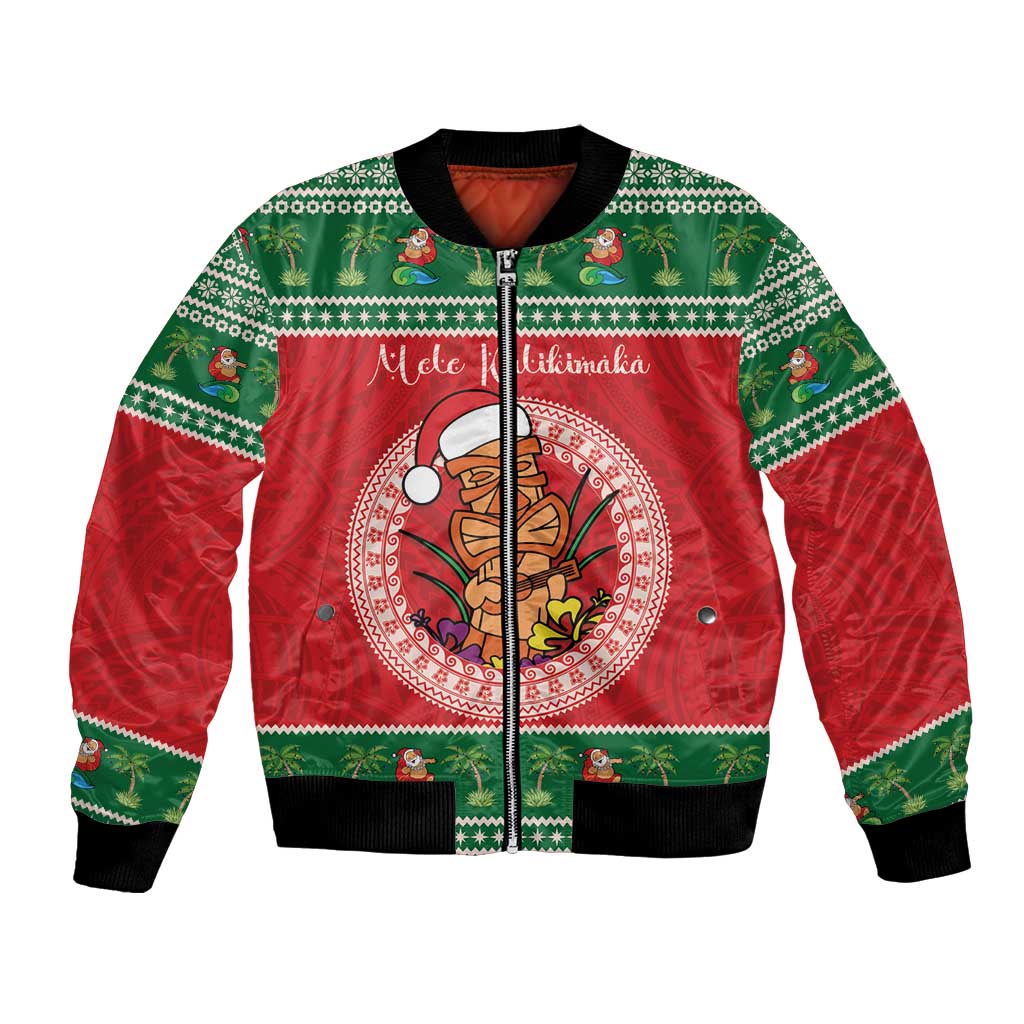 Personalized Hawaii Christmas Bomber Jacket Tiki Santa Mele Kalikimaka