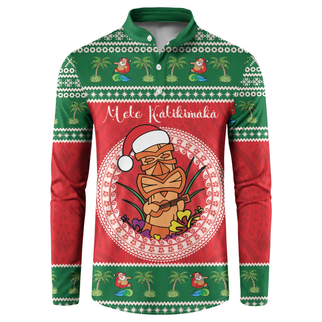 Personalized Hawaii Christmas Button Sweatshirt Tiki Santa Mele Kalikimaka LT14 Red - Polynesian Pride