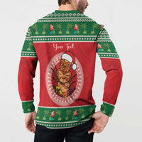 Personalized Hawaii Christmas Button Sweatshirt Tiki Santa Mele Kalikimaka LT14 - Polynesian Pride