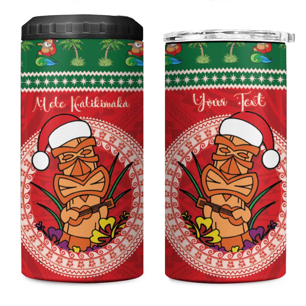 Personalized Hawaii Christmas 4 in 1 Can Cooler Tumbler Tiki Santa Mele Kalikimaka