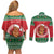 Personalized Hawaii Christmas Couples Matching Off Shoulder Short Dress and Long Sleeve Button Shirt Tiki Santa Mele Kalikimaka