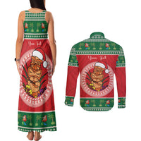 Personalized Hawaii Christmas Couples Matching Tank Maxi Dress and Long Sleeve Button Shirt Tiki Santa Mele Kalikimaka LT14 - Polynesian Pride