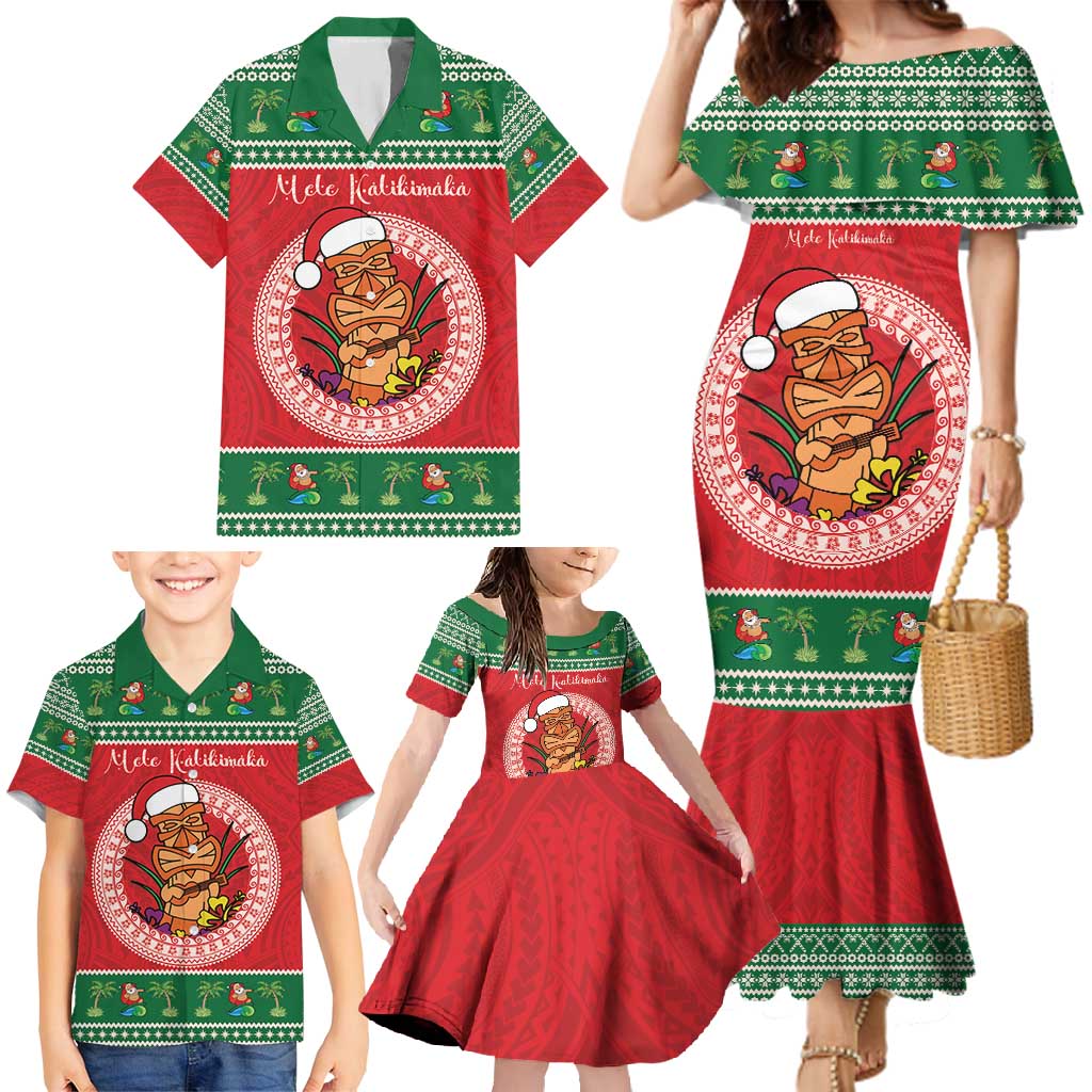 Personalized Hawaii Christmas Family Matching Mermaid Dress and Hawaiian Shirt Tiki Santa Mele Kalikimaka