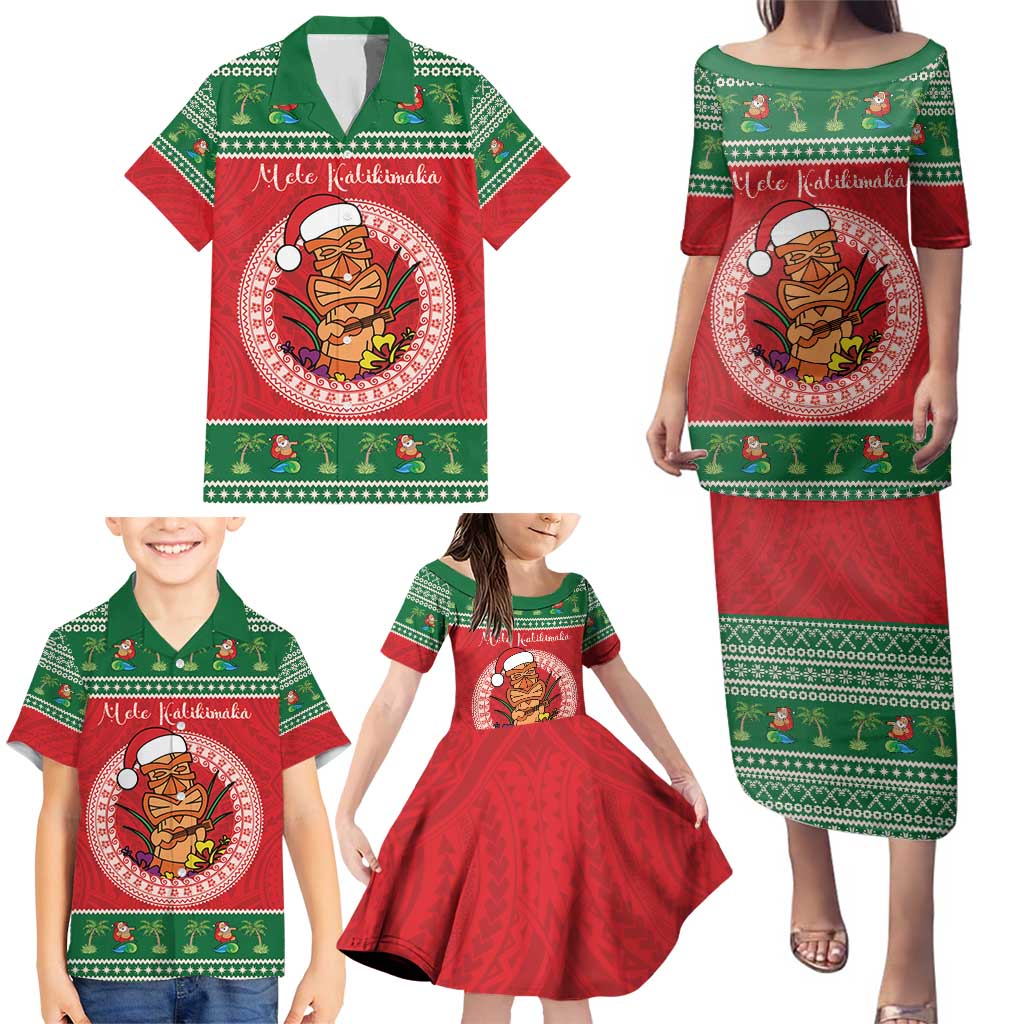 Personalized Hawaii Christmas Family Matching Puletasi and Hawaiian Shirt Tiki Santa Mele Kalikimaka