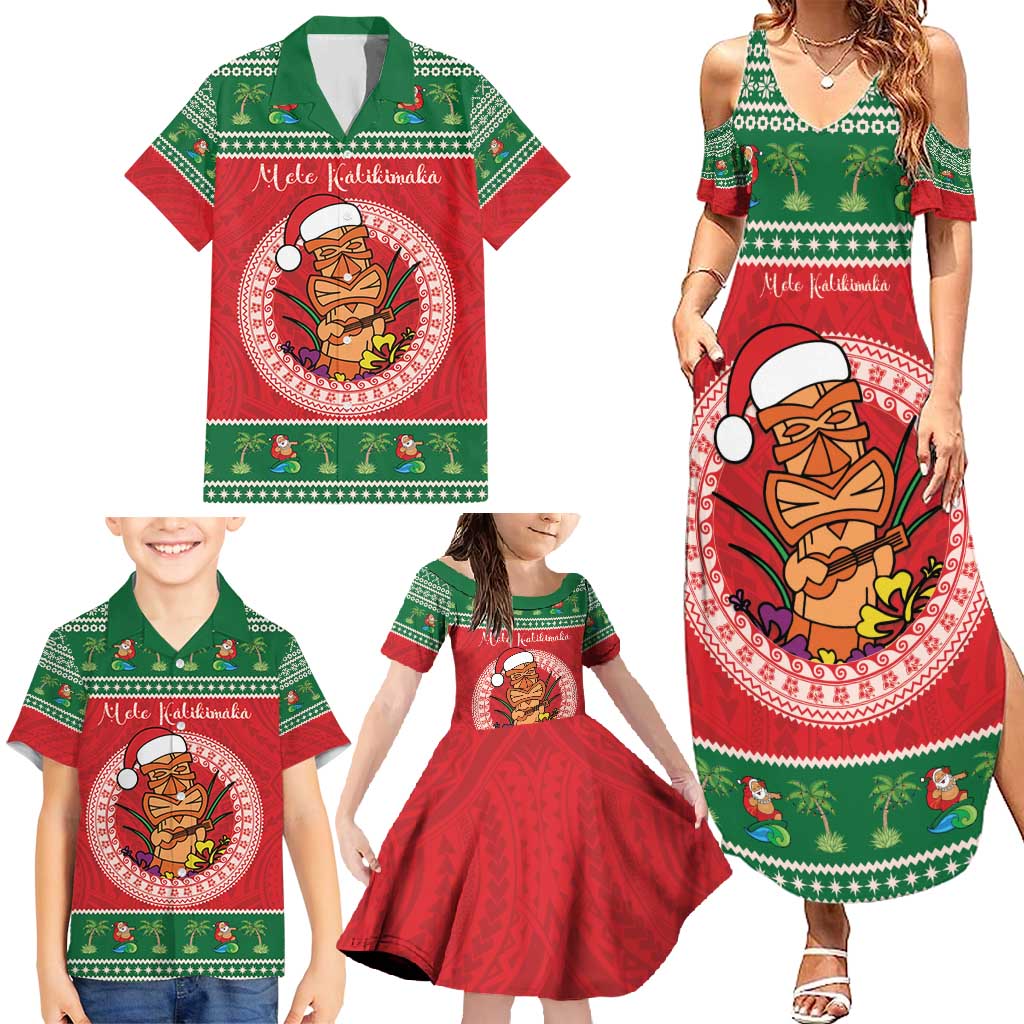 Personalized Hawaii Christmas Family Matching Summer Maxi Dress and Hawaiian Shirt Tiki Santa Mele Kalikimaka