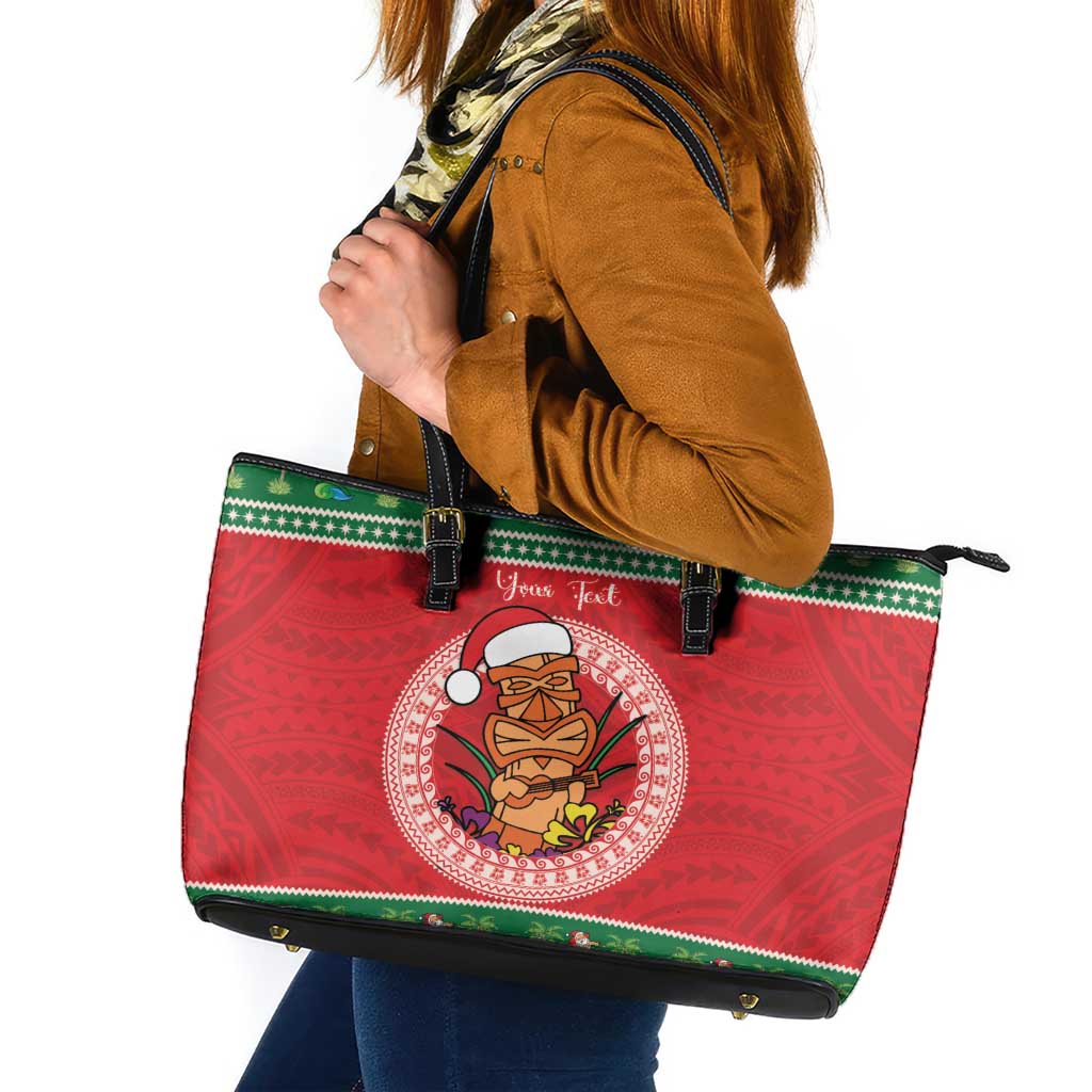 Personalized Hawaii Christmas Leather Tote Bag Tiki Santa Mele Kalikimaka LT14 Red - Polynesian Pride